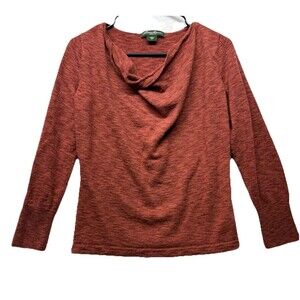 Eddie Bauer Sweater Womens Size Large Burnt Orange 100% Merino Wool Cowl Neck